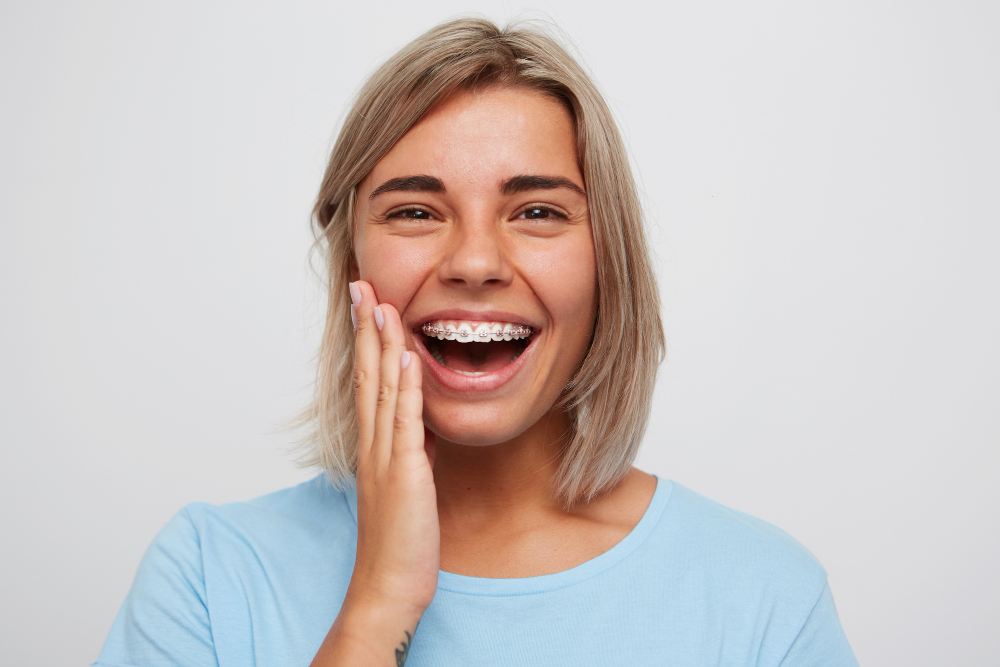 Smiling patient with braces